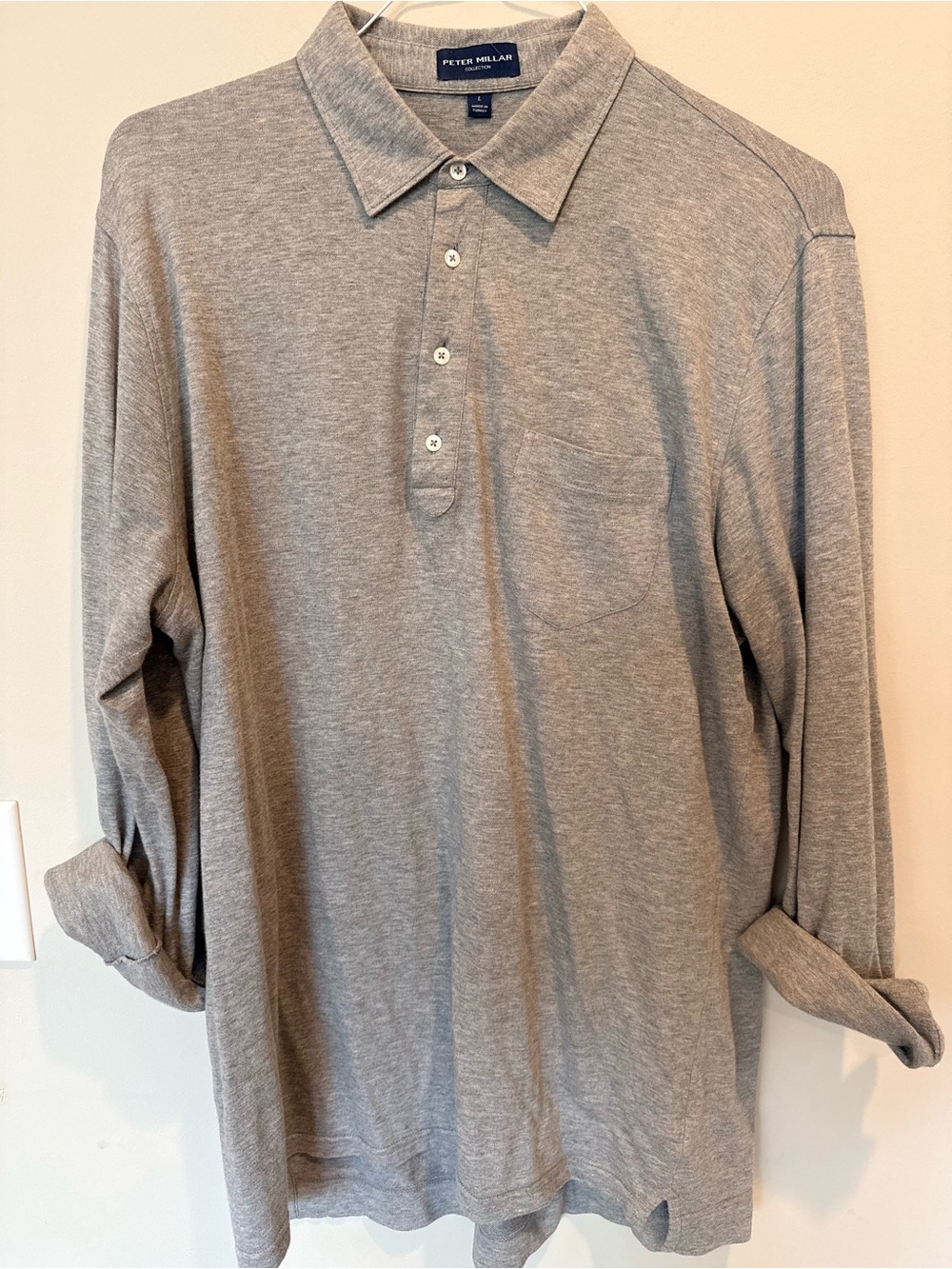 Peter Millar Gray Long-Sleeve Polo Shirt